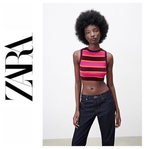 NWT Zara Blogger’s Favorite Striped Cropped Knit Sweater Vest Sleeveless Top